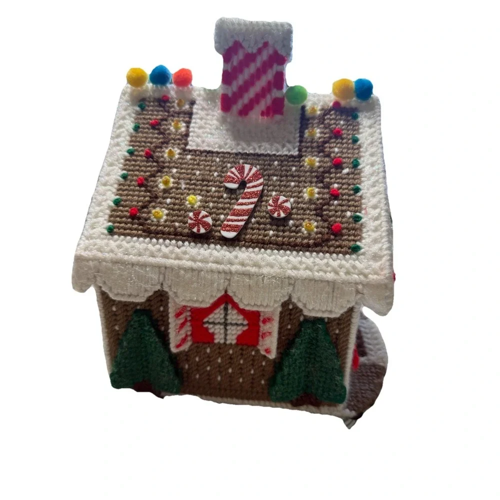 Vintage Handmade Plastic Canvas Needlepoint‎ Christmas House Gingerbread Decor